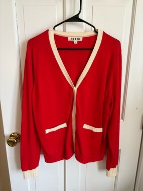 Boden Red Sweater with Off-White Trim